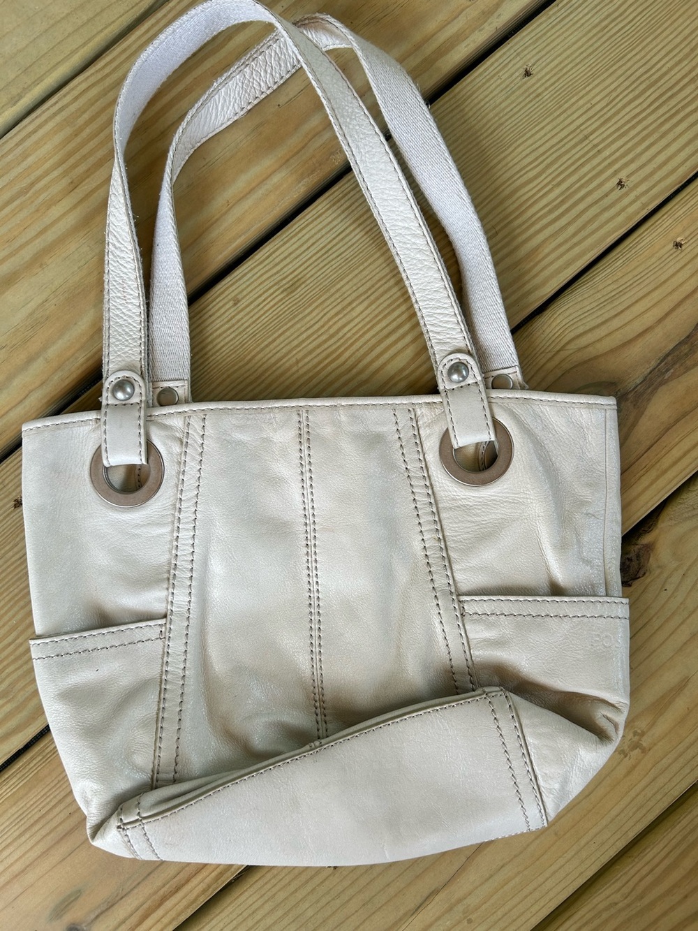Women's Fossil White Leather Tote Bag